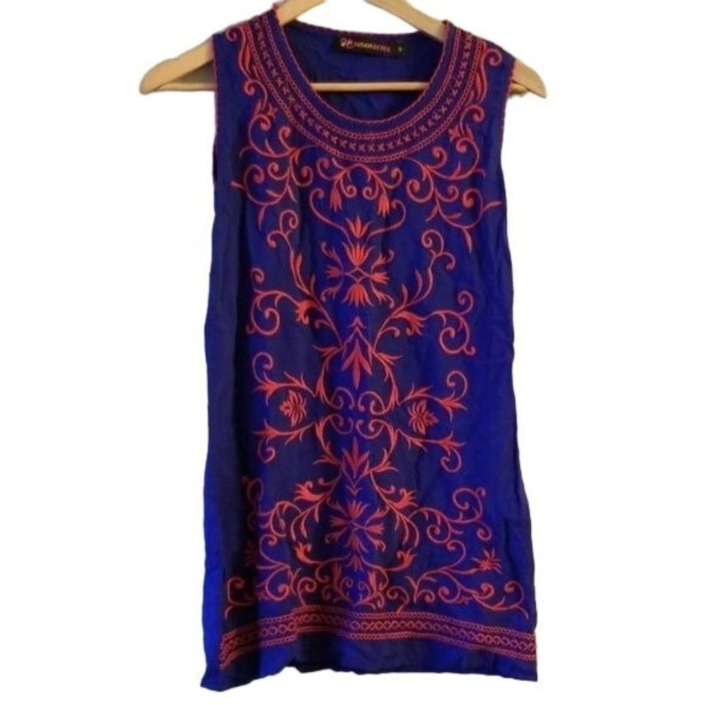 Fusion Beats Sleeveless Embroidery in Floral Patterns Sleeveless Blouse  in Size